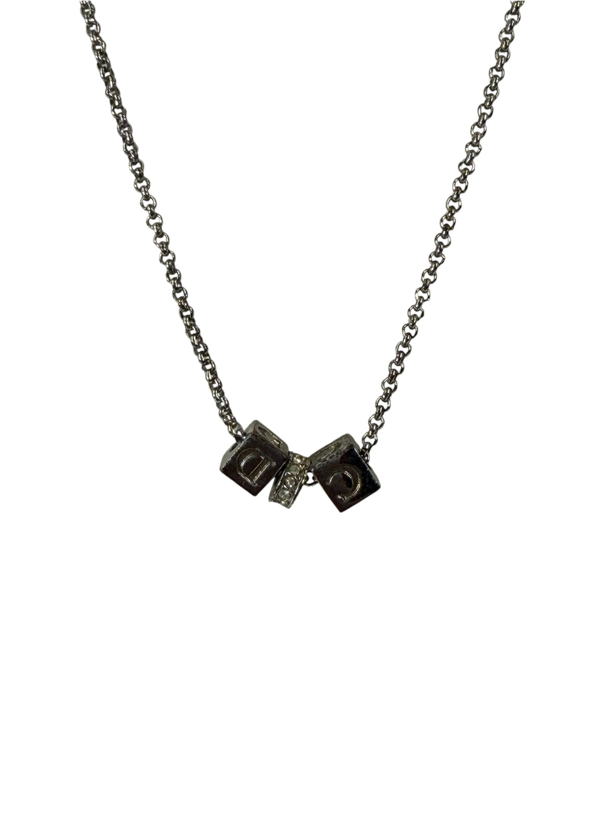 Christian Dior Silver Cubic C&D Charms Necklace