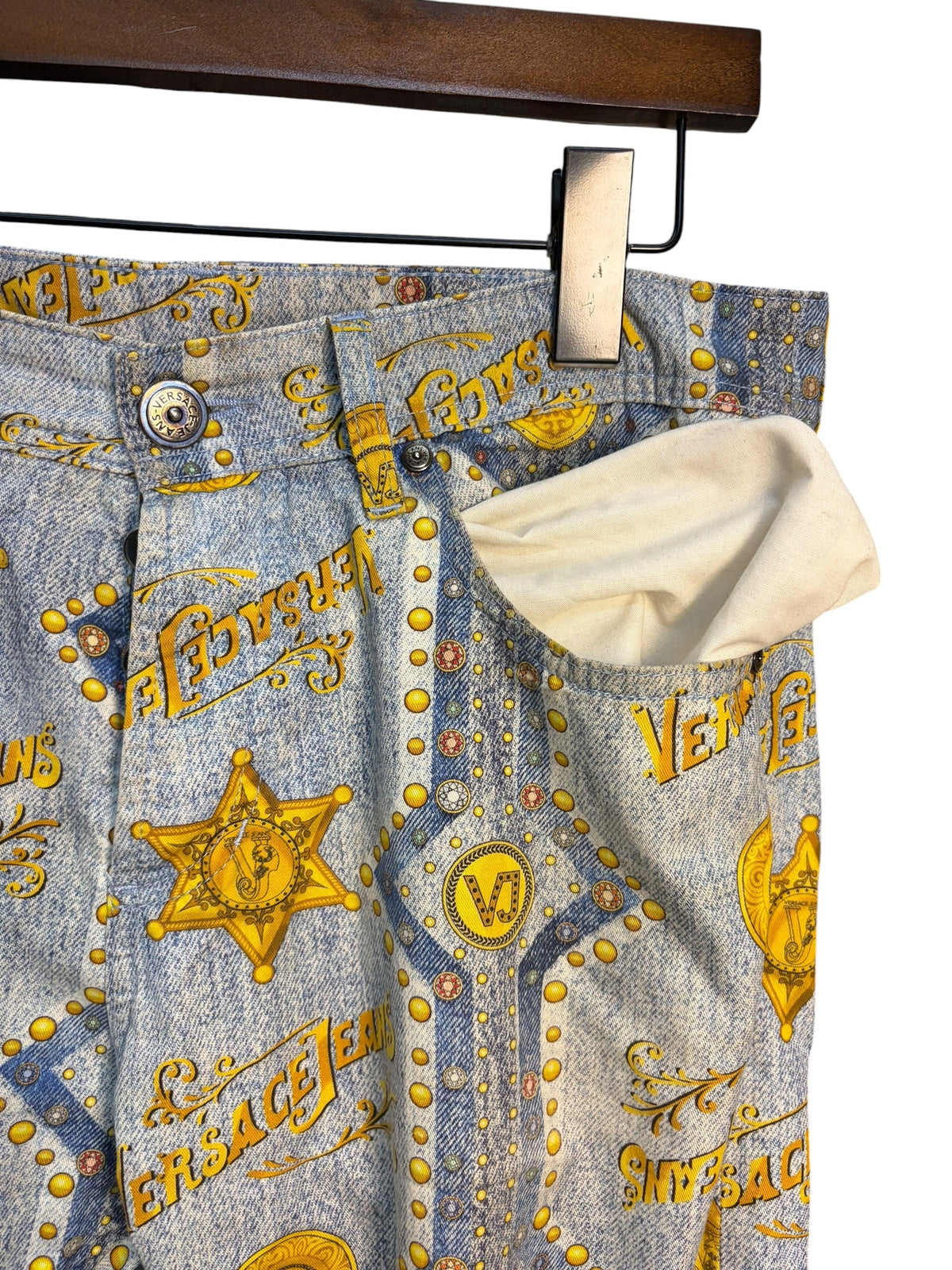 Versace Blue Logo Print Denim Jeans
