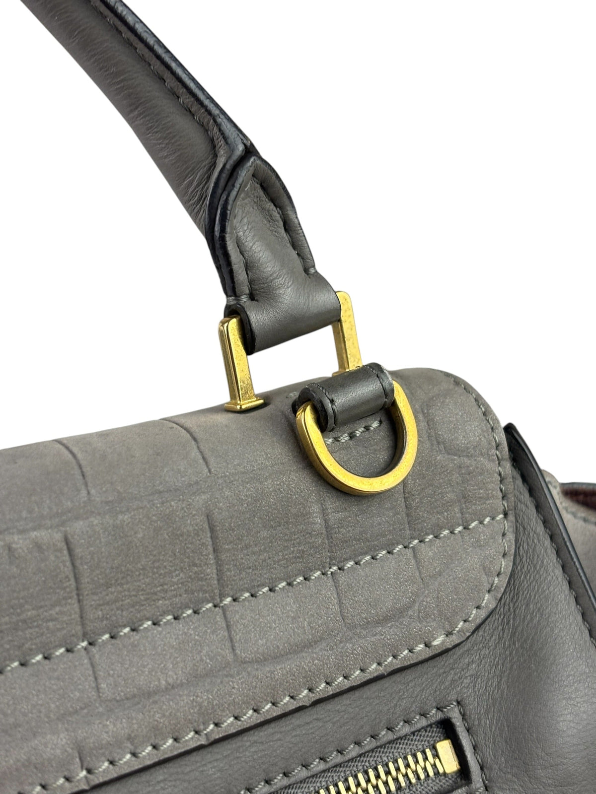 Celine Grey Suede/Leather Crocodile Embossed Trapeze Two-Way Bag
