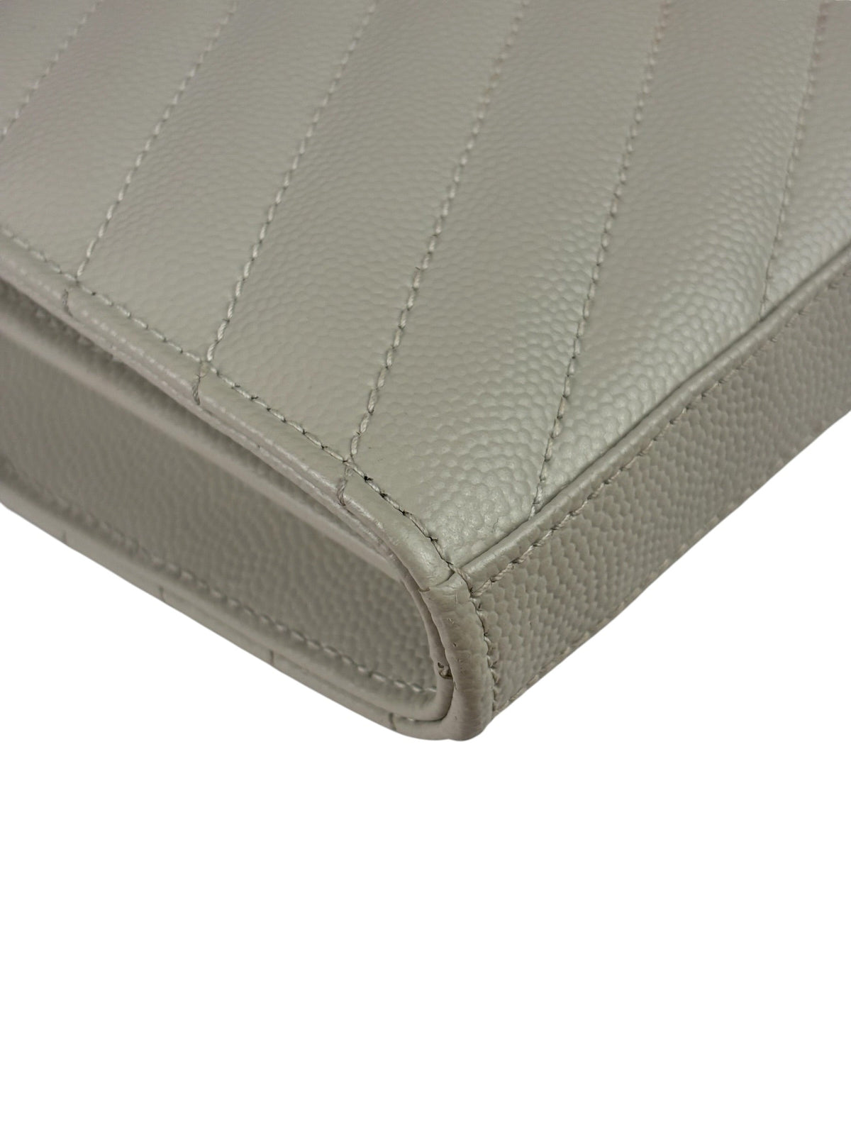 YSL Cream Pebbled Leather Cassandre Envelope Small Wallet On Chain