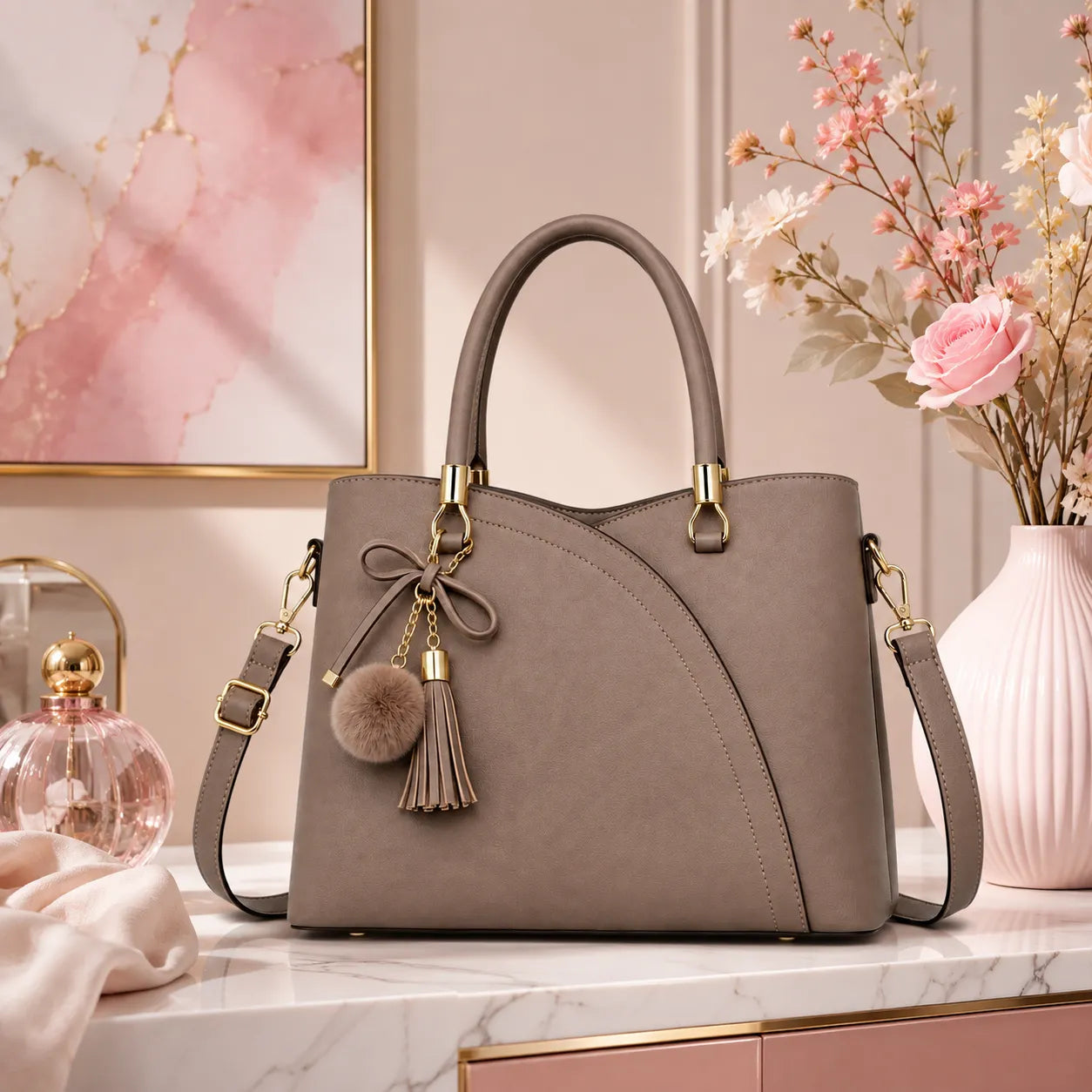 Orelza Mocha Curve Women’s Satchel Handbag