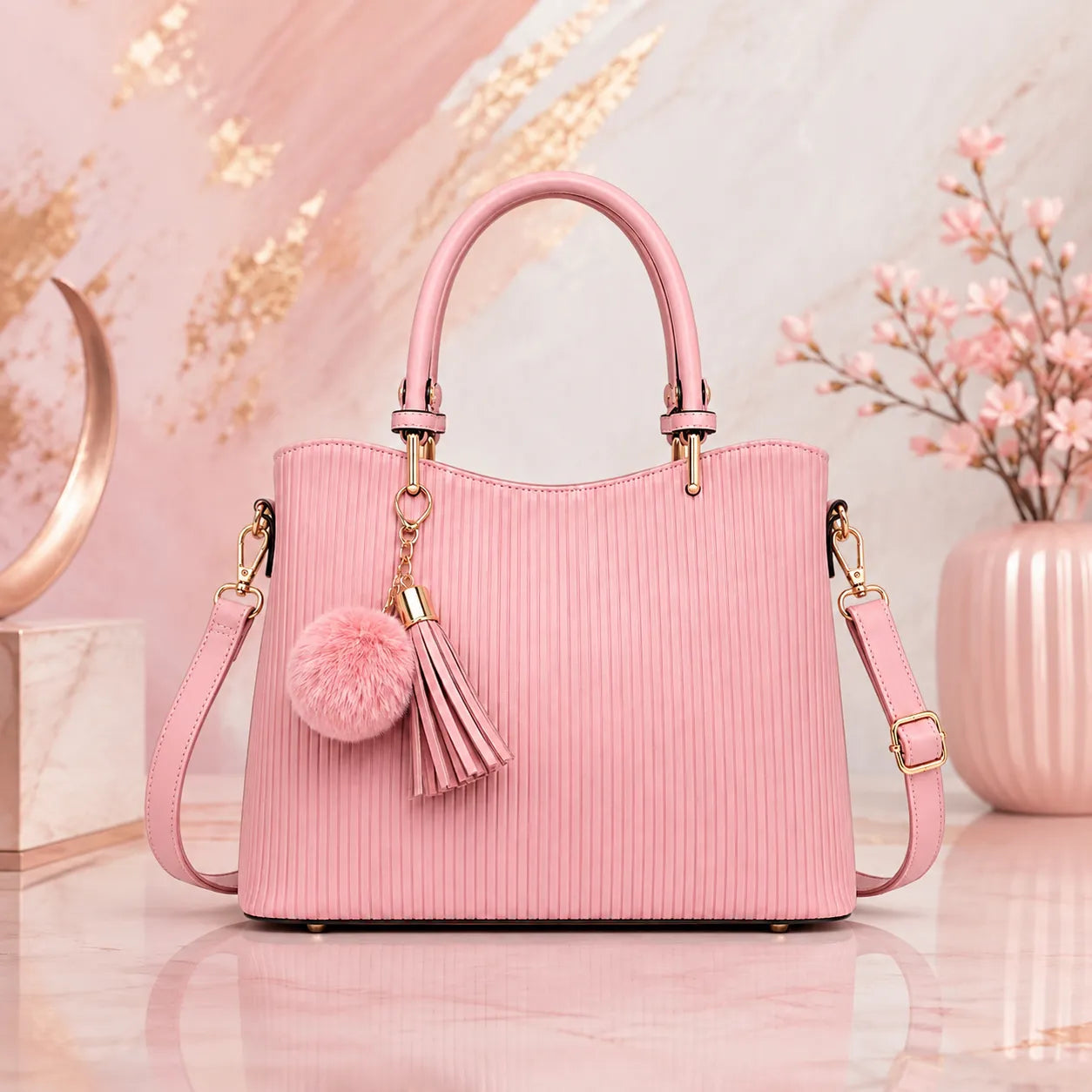 Orelza Pink Line Women’s Satchel Handbag