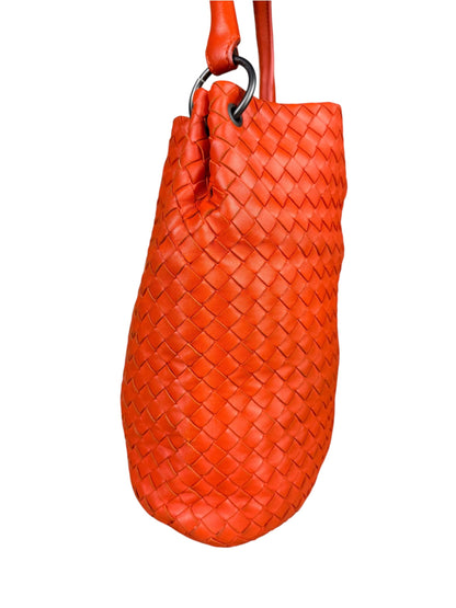 Bottega Veneta Sunset Orange Intrecciato Leather Hobo Tote