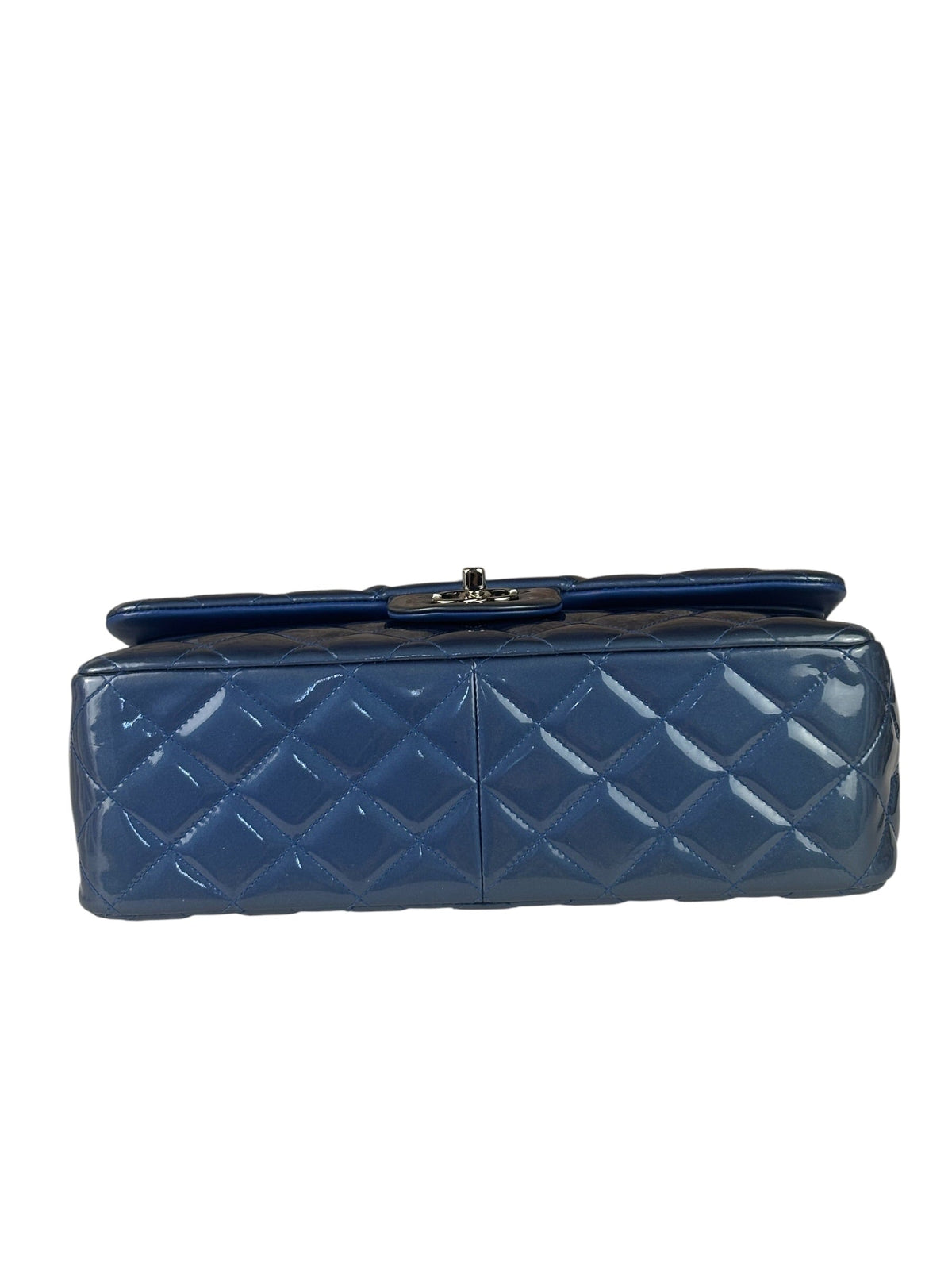 Chanel Perl Glossy Blue Quilted Patent Leather Double Flap Bag 2012