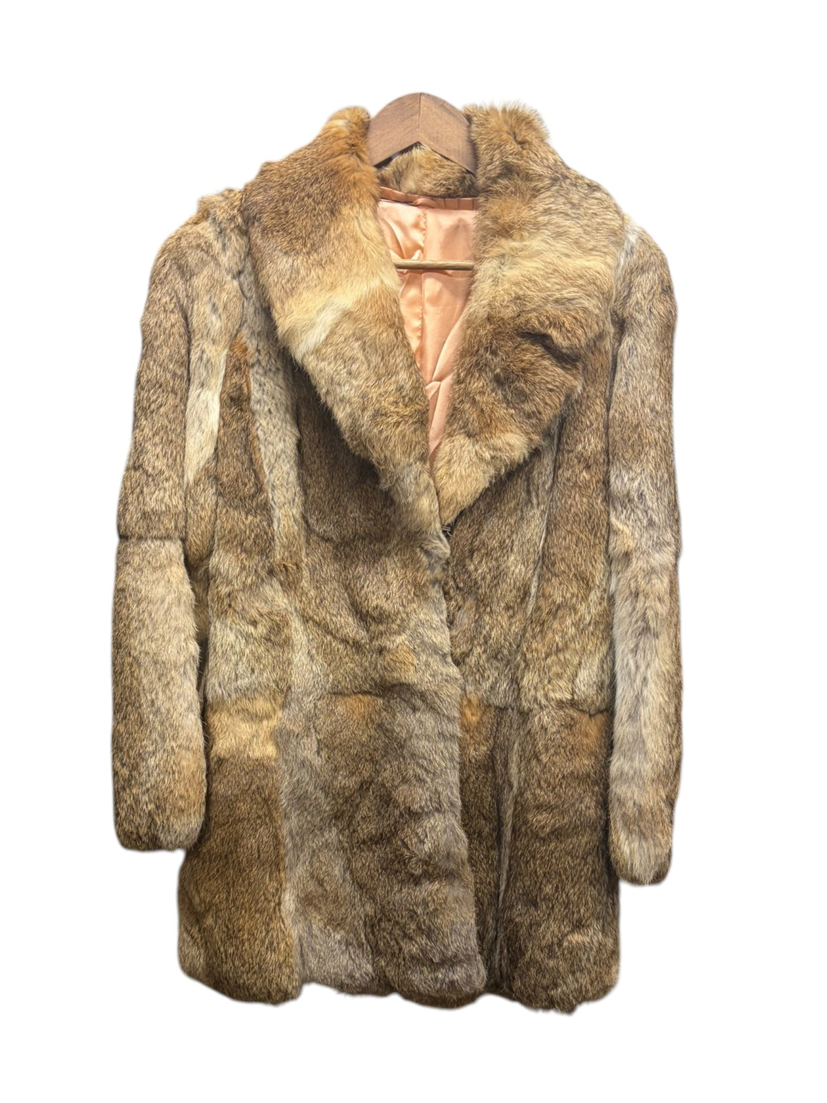 Vintage Warm Tan & Beige Rabbit Fur Coat