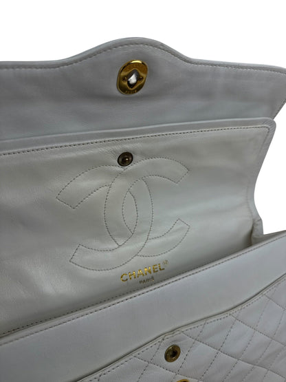 Chanel CC White Quilted Double Flap Bag 1988