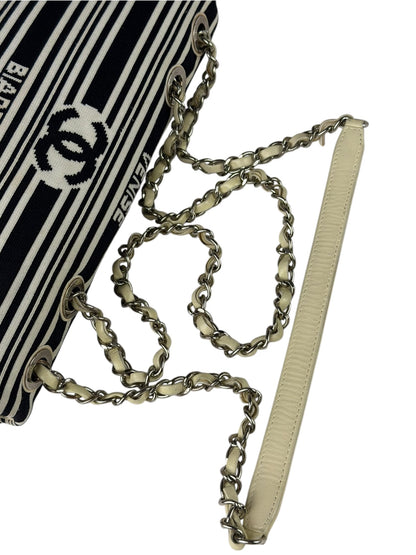Chanel Black/White Leather Trim/Cloth Venise Biarritz Flap Bag 2019