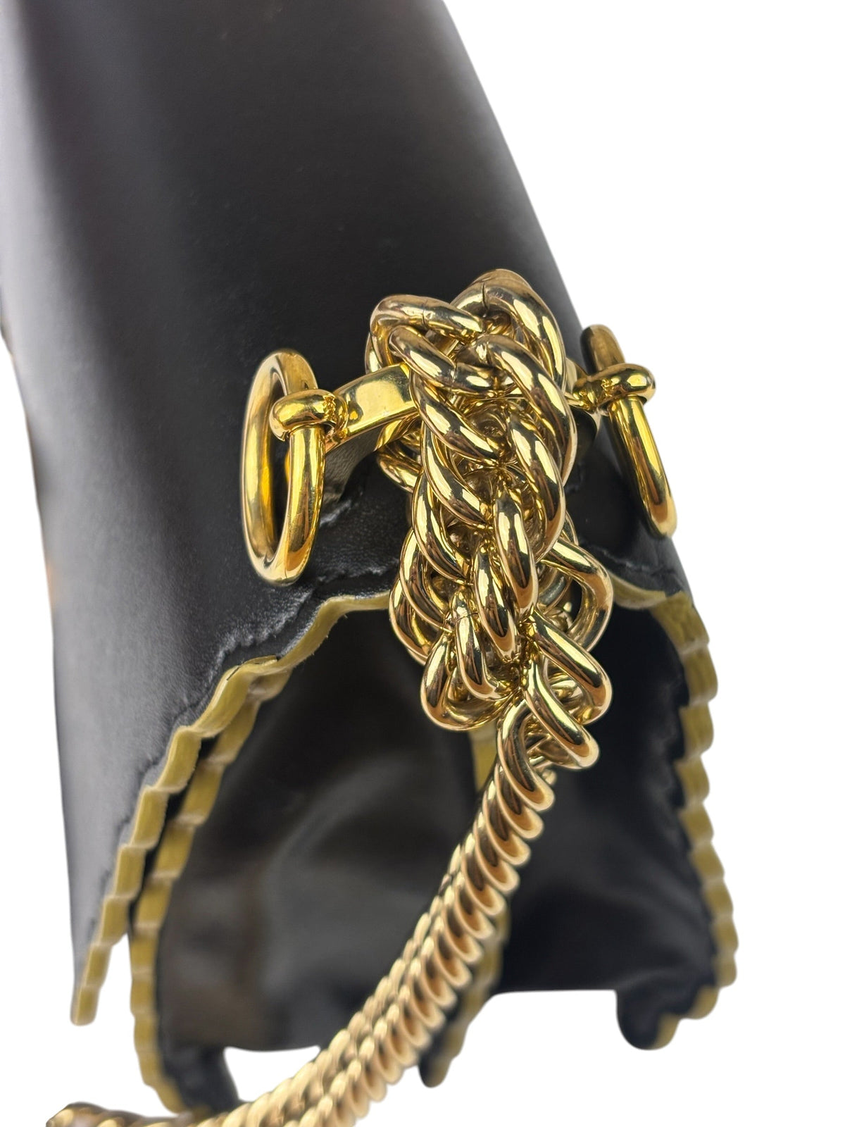 Fendi Black Leather Kan I Scallop Edge Flap Bag