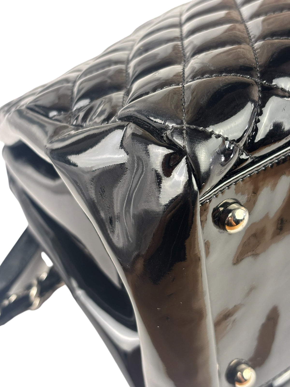 Chanel Large Black Patent Leather Mademoiselle Bowling Bag 2011-12