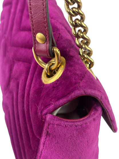 Gucci Magenta Velvet Marmont Matelasse Shoulder Bag