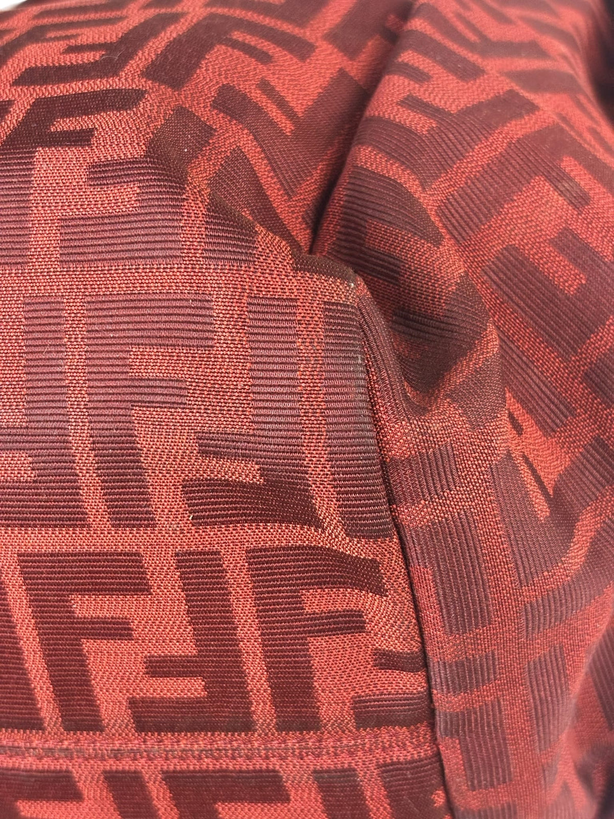 Fendi Red Leather Trim Zucca Chef Tote
