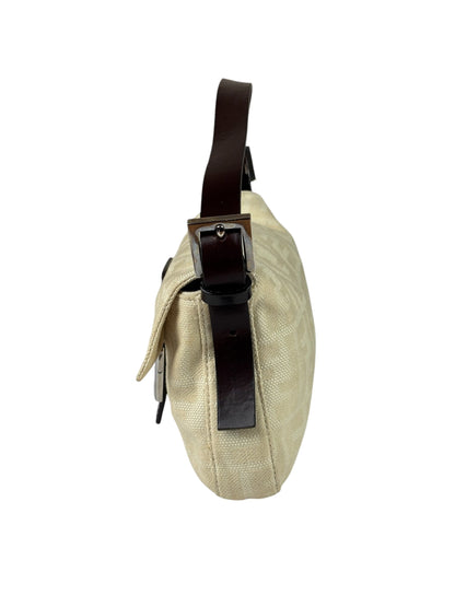 Fendi Vintage FF Ivory Canvas Baguette Shoulder Bag