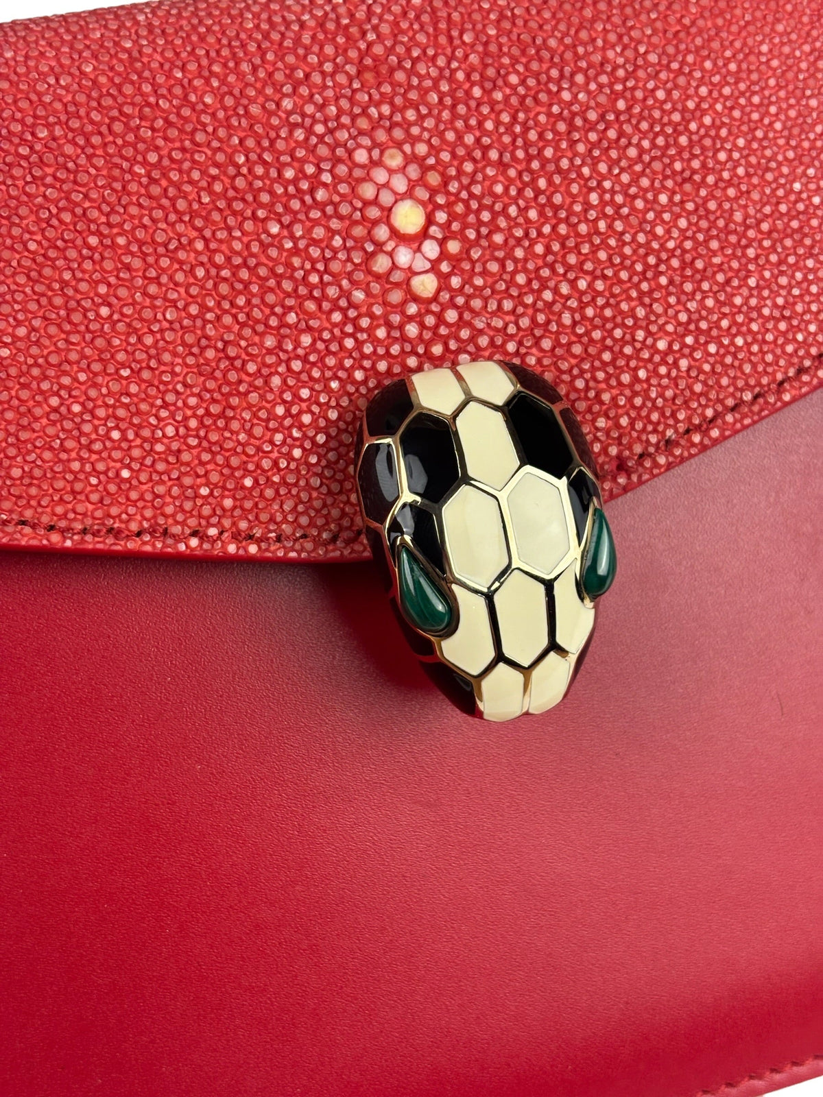 Bvlgari Red Calfskin Serpenti Forever Galuchat Crossbody Bag