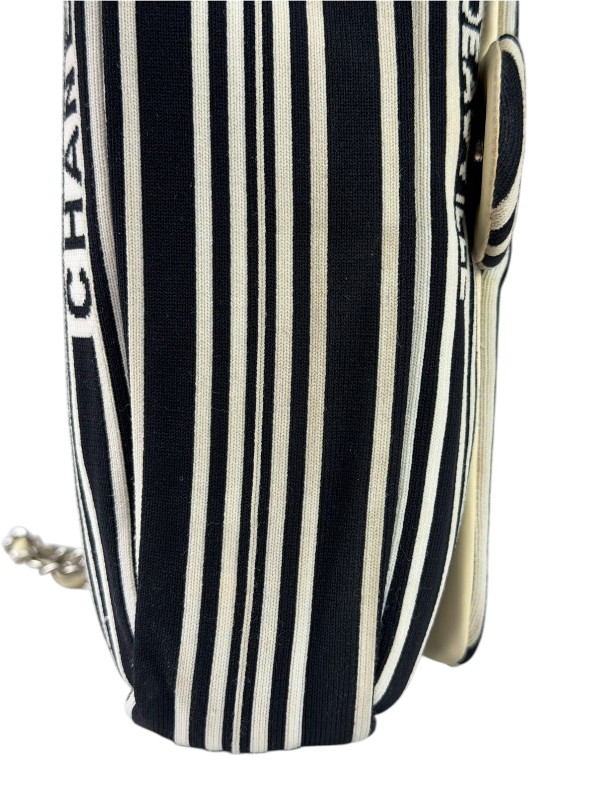 Chanel Black/White Leather Trim/Cloth Venise Biarritz Flap Bag 2019