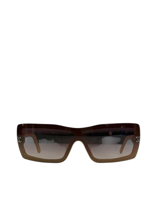 Chanel Beige/Brown Shield Wraparound Reading Sunglasses