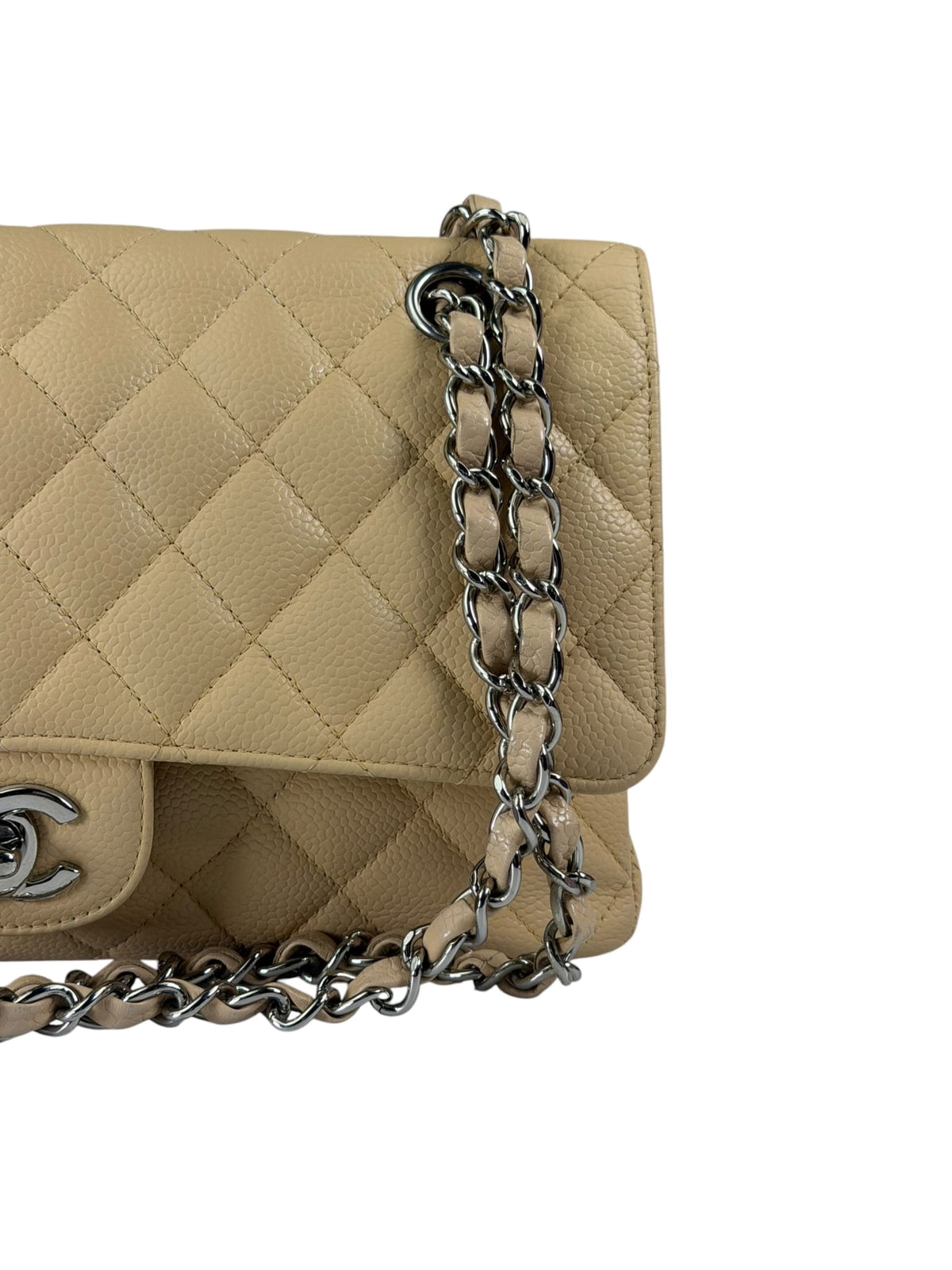 Chanel Beige Quilted Caviar Double Flap 2009