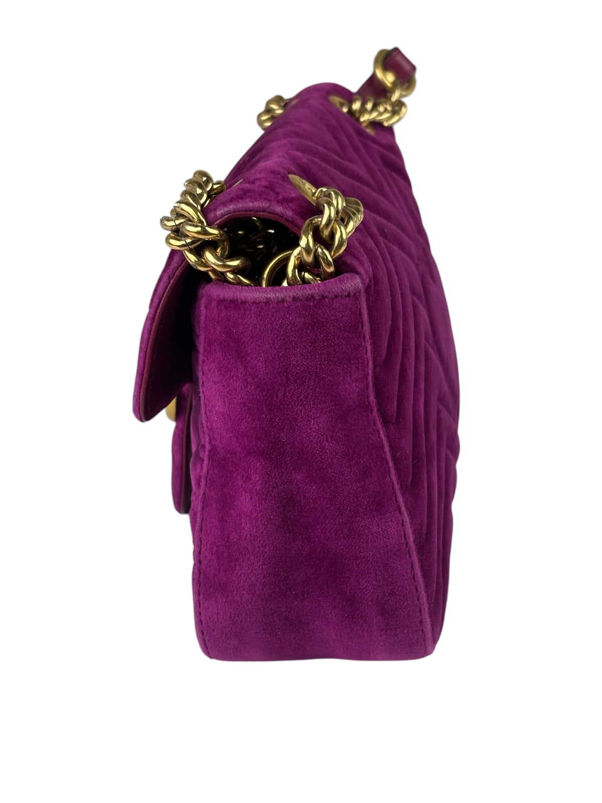 Gucci Magenta Velvet Marmont Matelasse Shoulder Bag