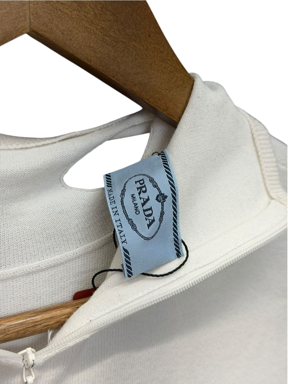 Prada White Cutout Mock Neck Long Sleeve Top