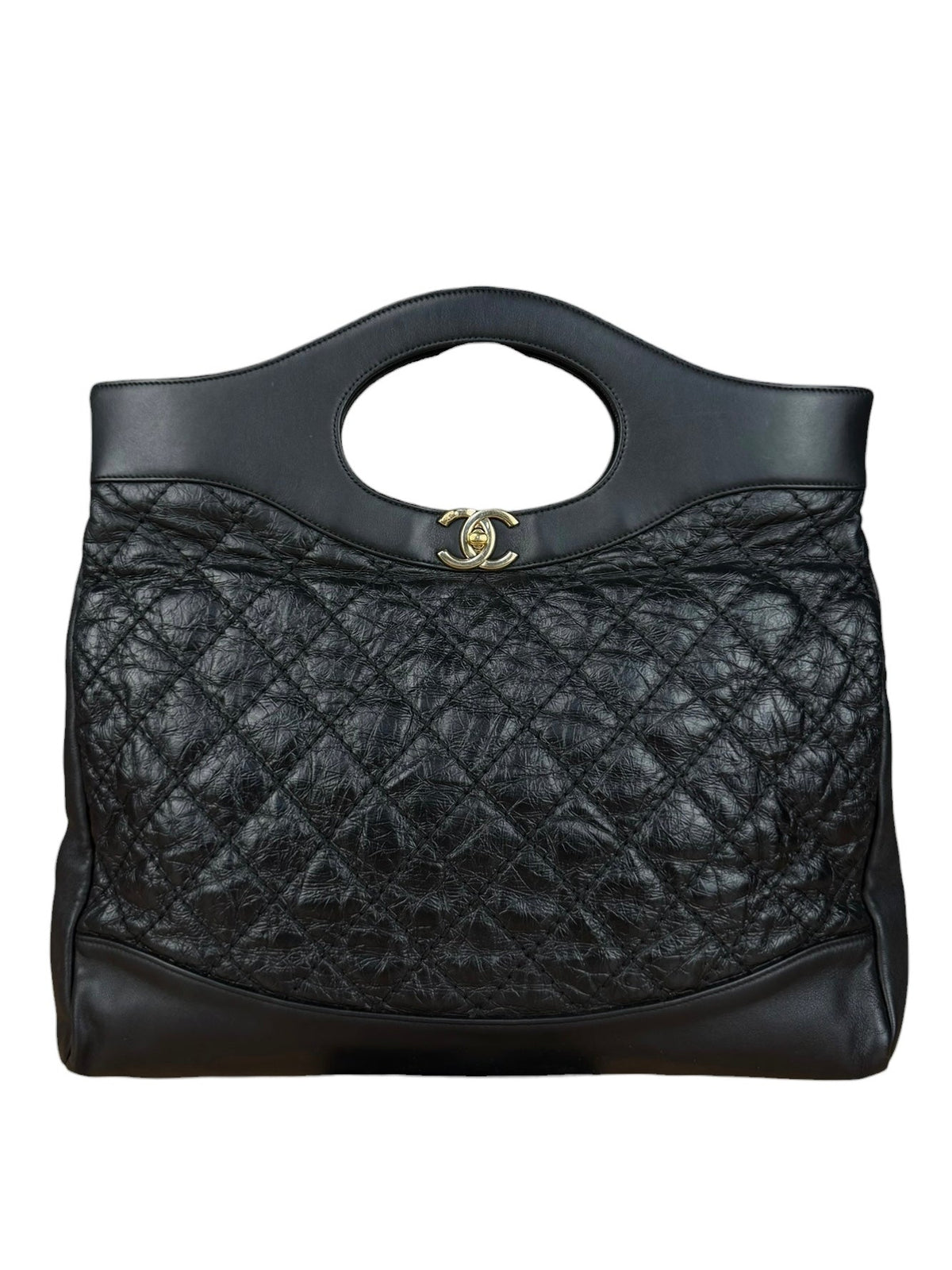 Chanel 31 Black Leather Quilted Shopping Clutch Shoulder Bag 2018