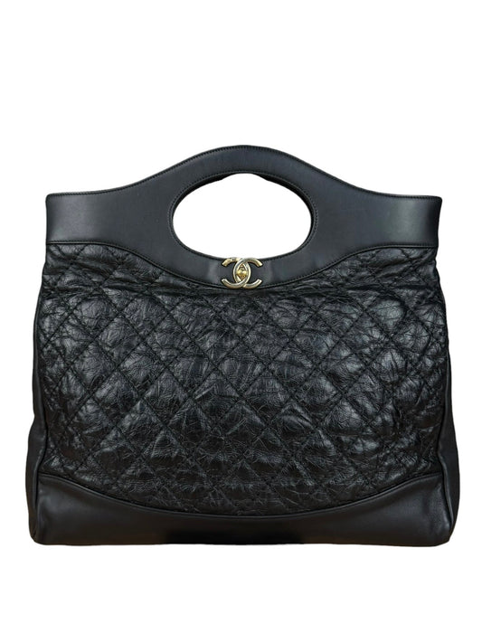 Chanel 31 Black Leather Quilted Shopping Clutch Shoulder Bag 2018