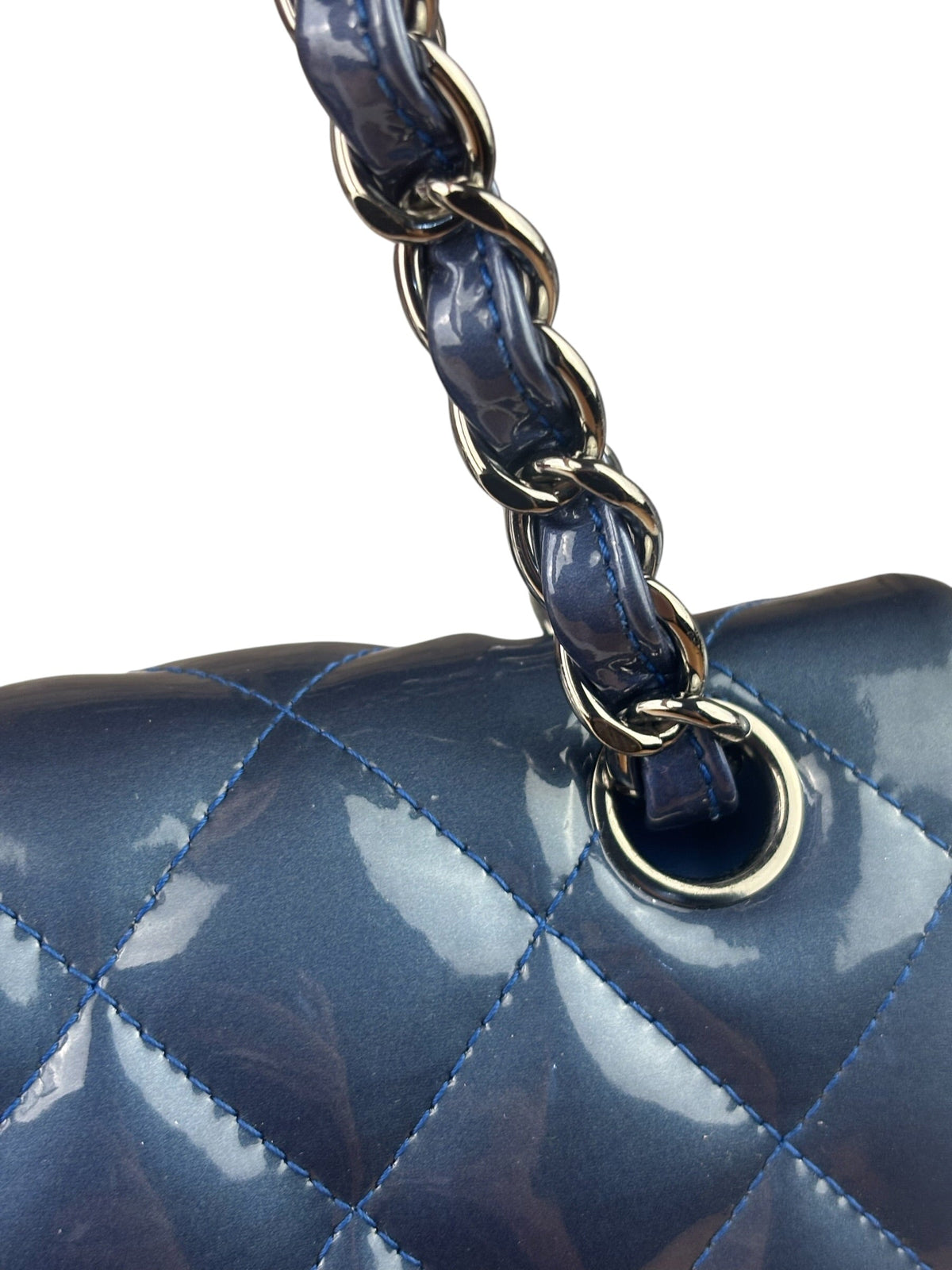Chanel Perl Glossy Blue Quilted Patent Leather Double Flap Bag 2012