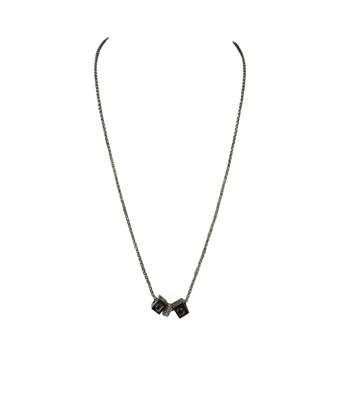 Christian Dior Silver Cubic C&D Charms Necklace