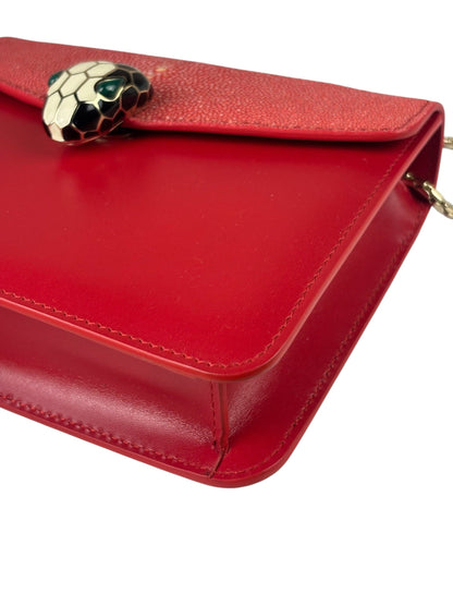 Bvlgari Red Calfskin Serpenti Forever Galuchat Crossbody Bag