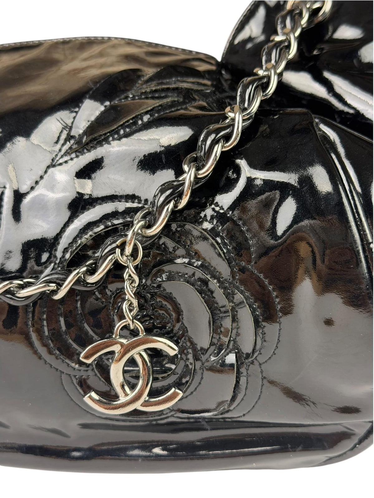 Chanel Black Patent Leather Camellia Petals Shoulder Bag 2010