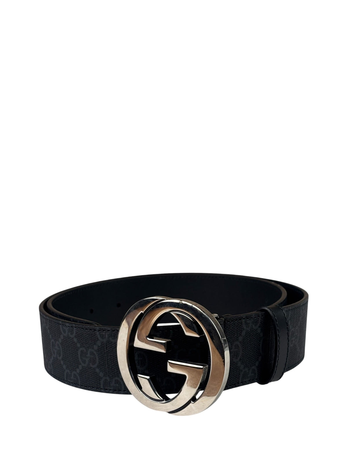 Gucci GG Supreme Black Interlocking Silver G Buckle Belt