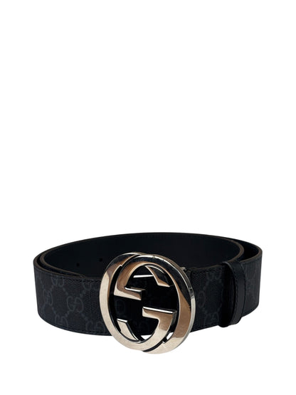 Gucci GG Supreme Black Interlocking Silver G Buckle Belt