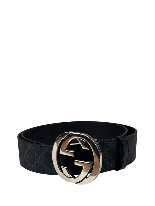 Gucci GG Supreme Black Interlocking Silver G Buckle Belt
