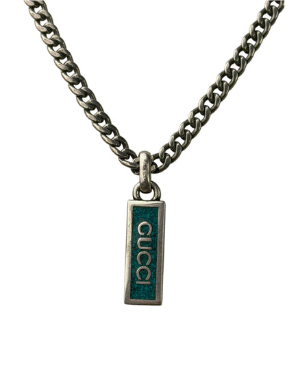 Gucci Sterling Silver Tag Turquoise Enamel Pendant Necklace