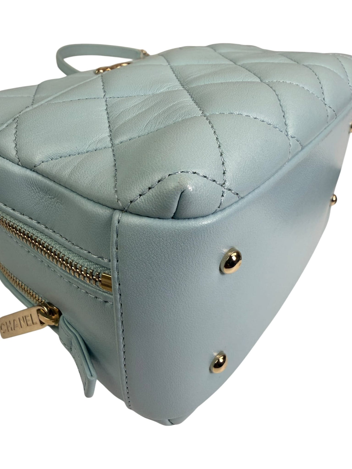 Chanel Light Blue Quilted Lambskin Top Handle Vanity Case 2019