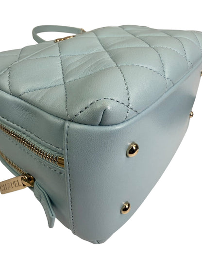 Chanel Light Blue Quilted Lambskin Top Handle Vanity Case 2019