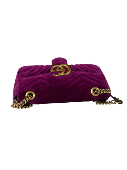 Gucci Magenta Velvet Marmont Matelasse Shoulder Bag