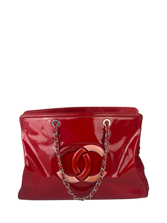 Chanel Lipstick Red Patent Leather Paris-Venice CC Jumbo Tote 2010