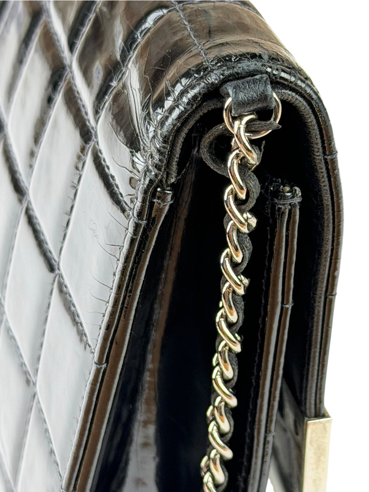 Chanel Black Patent Leather Chocolate Bar Flap Bag 2000