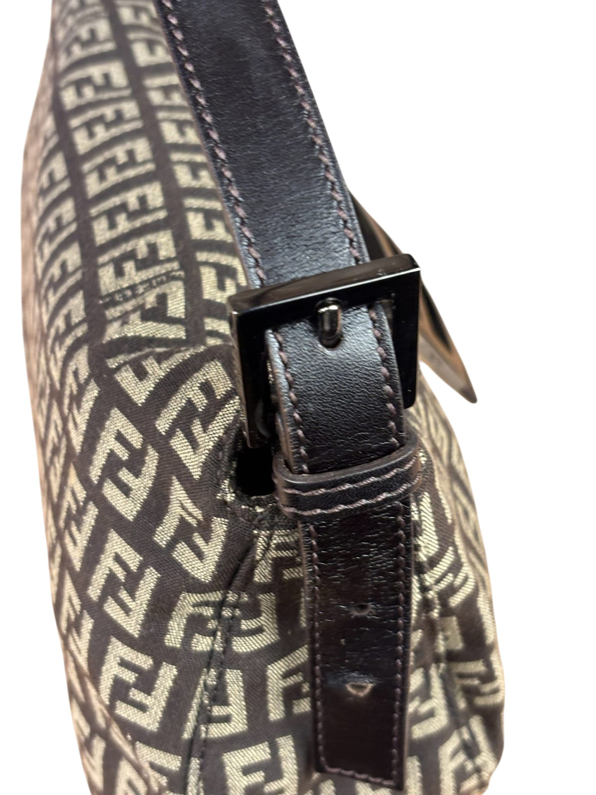 Fendi Black/Beige Leather Trim Zucca Mamma Baguette