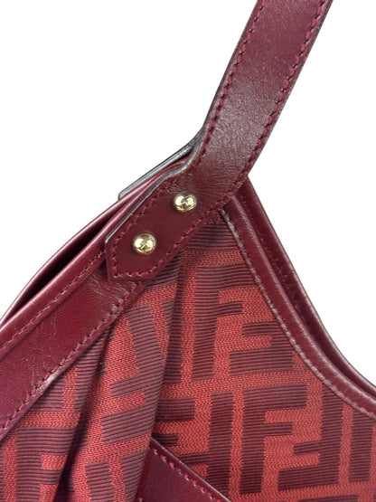 Fendi Red Leather Trim Zucca Chef Tote