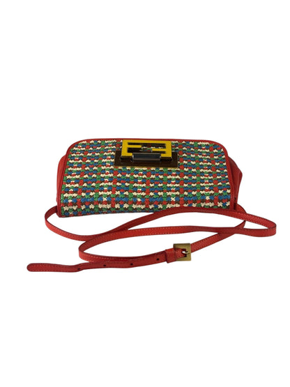 Fendi Colorblock Leather Woven Shoulder Bag