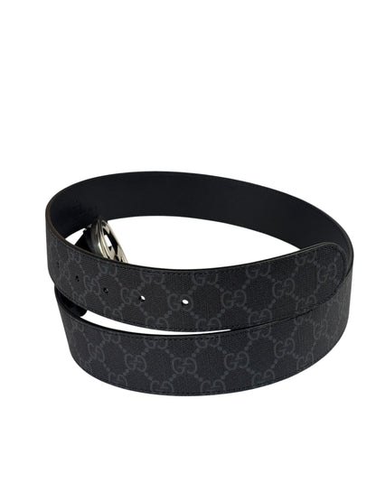 Gucci GG Supreme Black Interlocking Silver G Buckle Belt