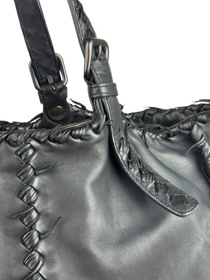 Bottega Veneta Black Intrecciato Fringe Shoulder Bag