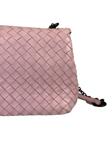 Bottega Veneta Baby Pink Leather Intrecciato Embroidered Flap Bag