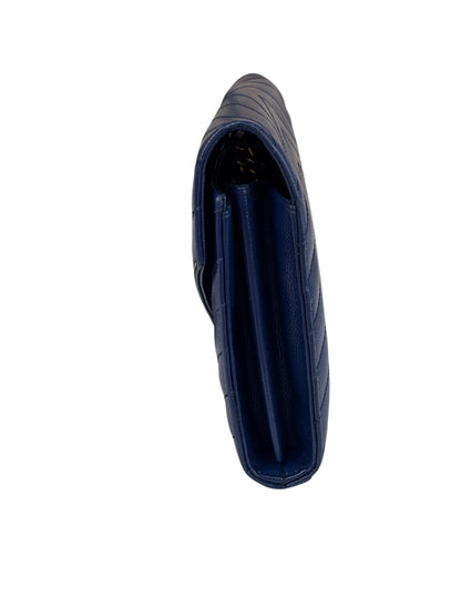 YSL Navy Blue Chevron Leather Cassandre Envelope Wallet On Chain