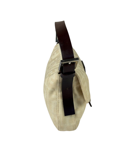Fendi Vintage FF Ivory Canvas Baguette Shoulder Bag