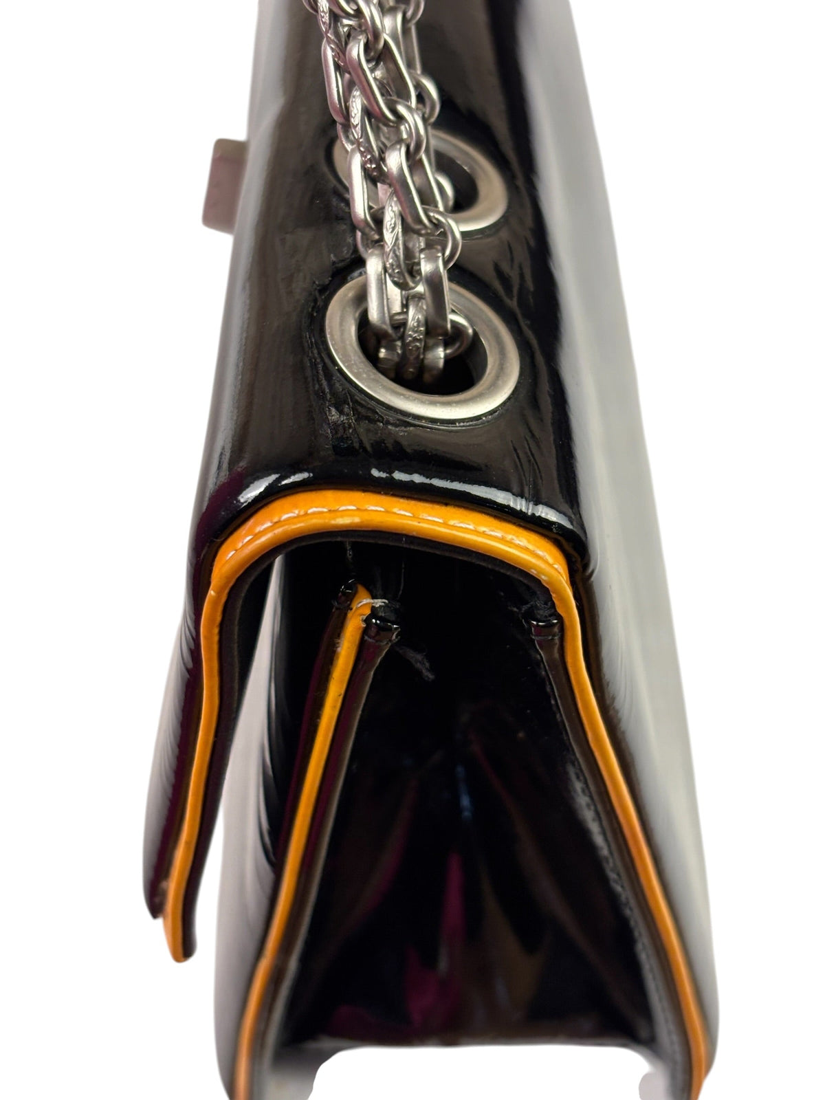 Chanel Black Patent Orange Trim 2.55 Flap 2009