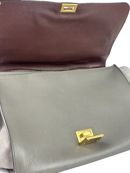 Celine Grey Suede/Leather Crocodile Embossed Trapeze Two-Way Bag