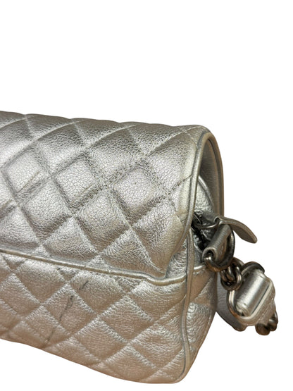 Chanel CC Silver Metallic Quilted Flap Shoulder Bag 2017