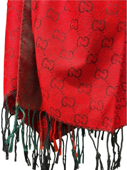Gucci Carcoal-Grey/Red Reversible Wool-Jacquard Scarf