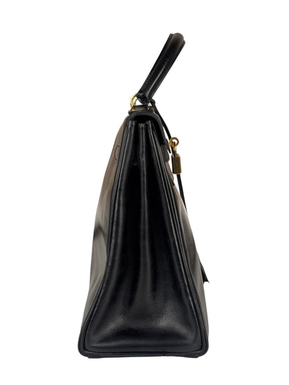 Hermes Black Box Leather Kelly 32 Handbag 1979